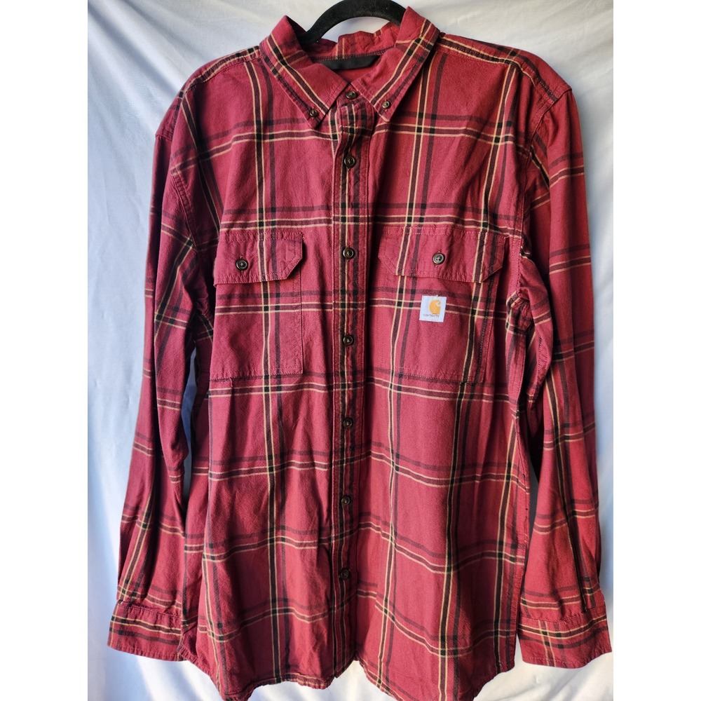 Carhartt Mens Loose Fit Flannel Plaid Button Down Shirt